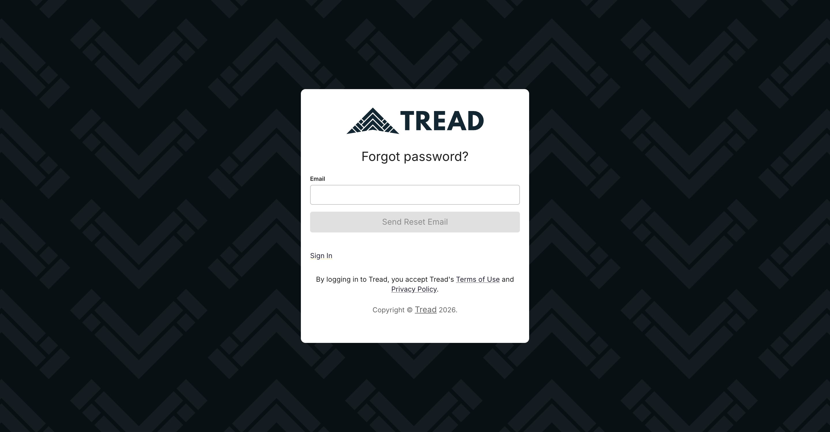 Forgot password? page with an Email field and a Send Reset Email button