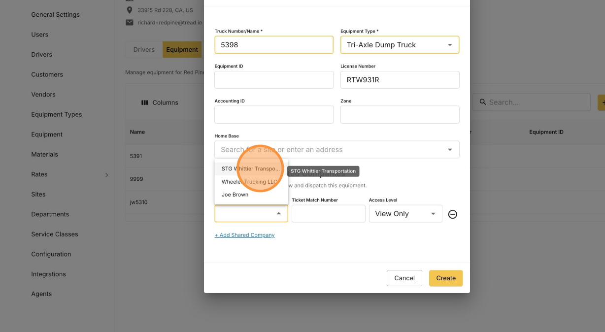 Selecting your own company in the shared company picker