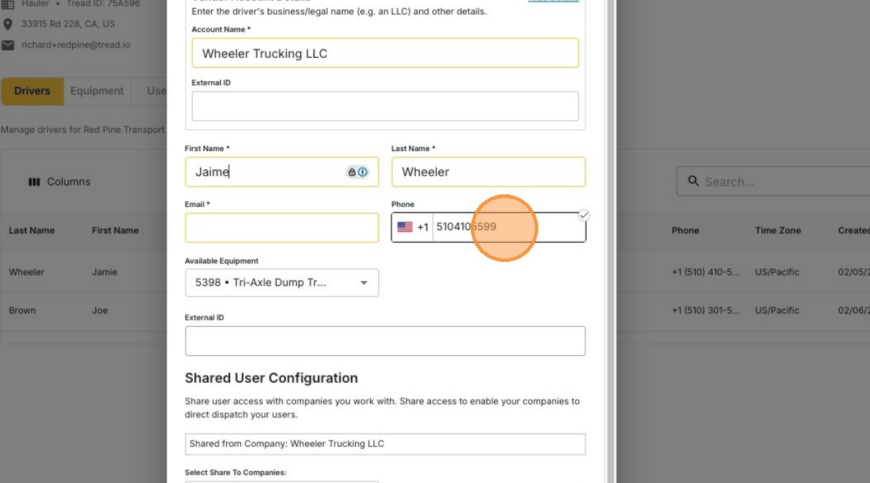 Editing a vendor driver's information