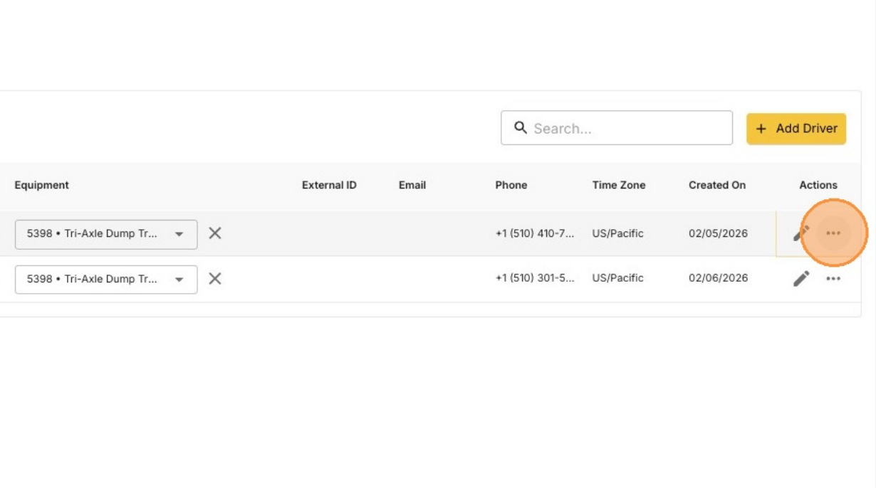 The three-dot actions menu on a driver row