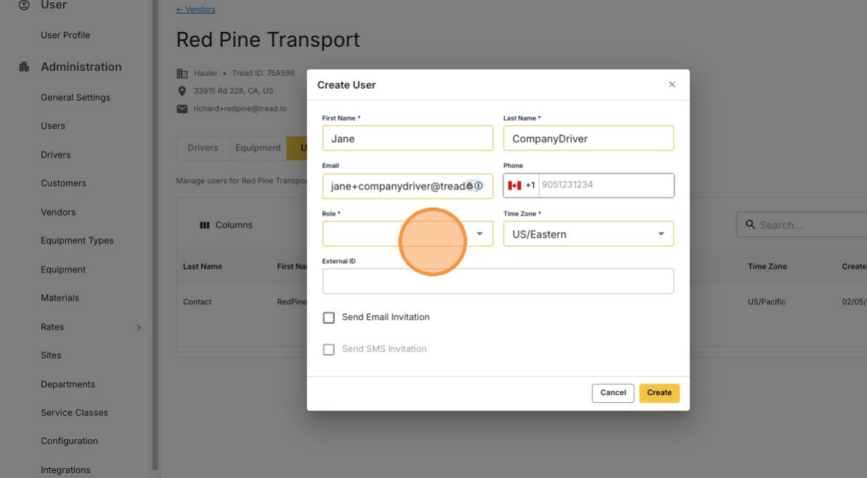 The new user form