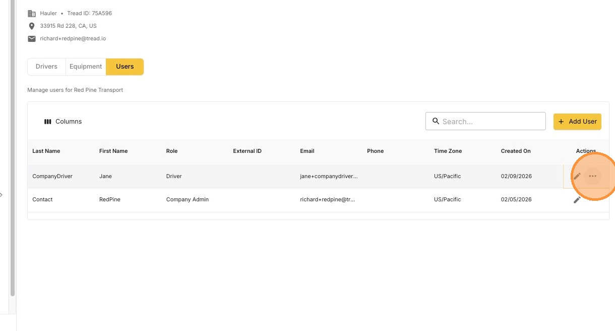 The three-dot actions menu on a user row