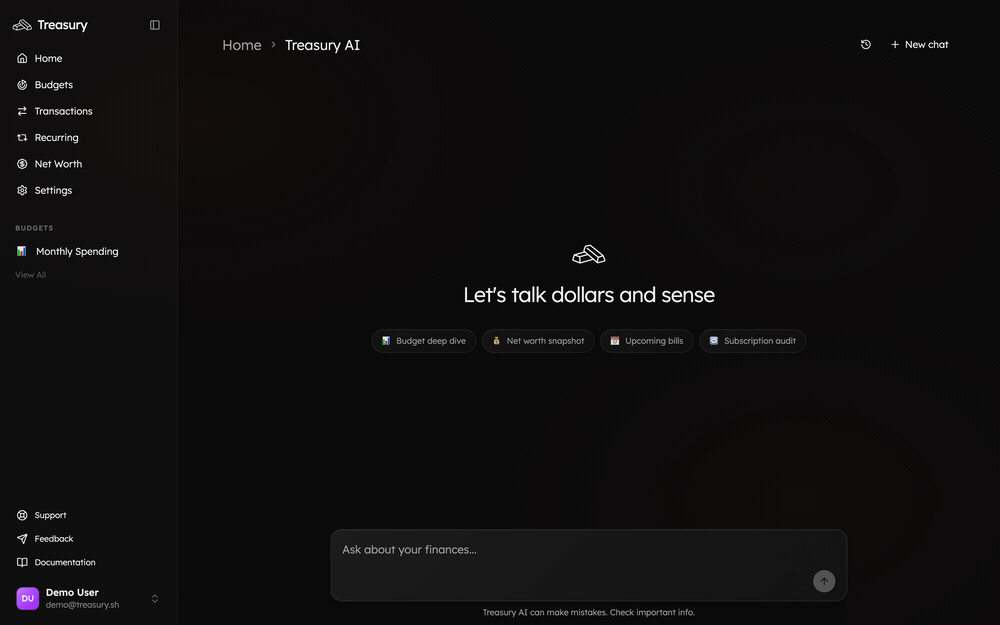 Asking Treasury AI for a subscription audit and getting back a card listing each subscription with its cost
