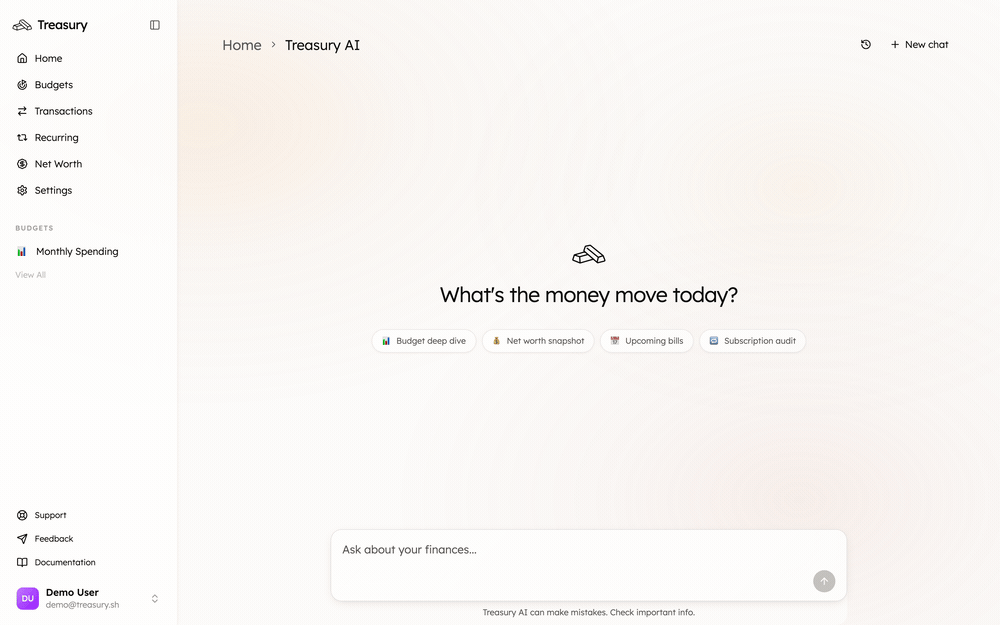 Asking Treasury AI for a subscription audit and getting back a card listing each subscription with its cost