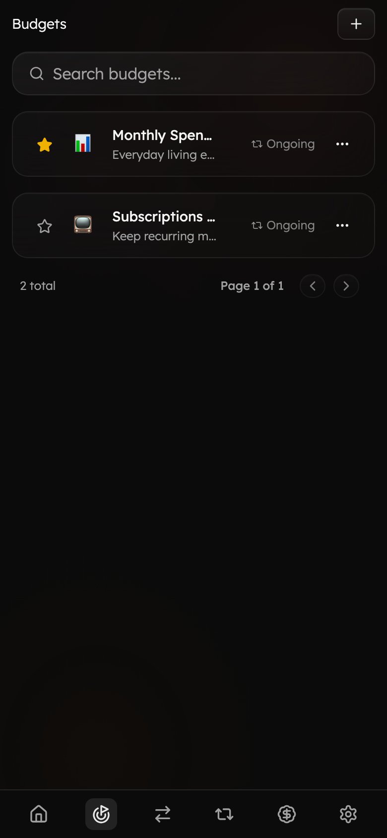 The Budgets page on mobile