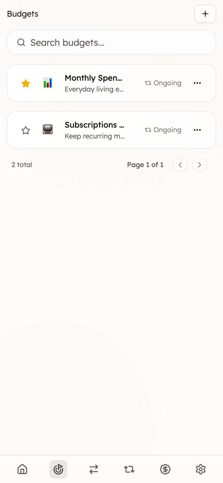 The Budgets page on mobile