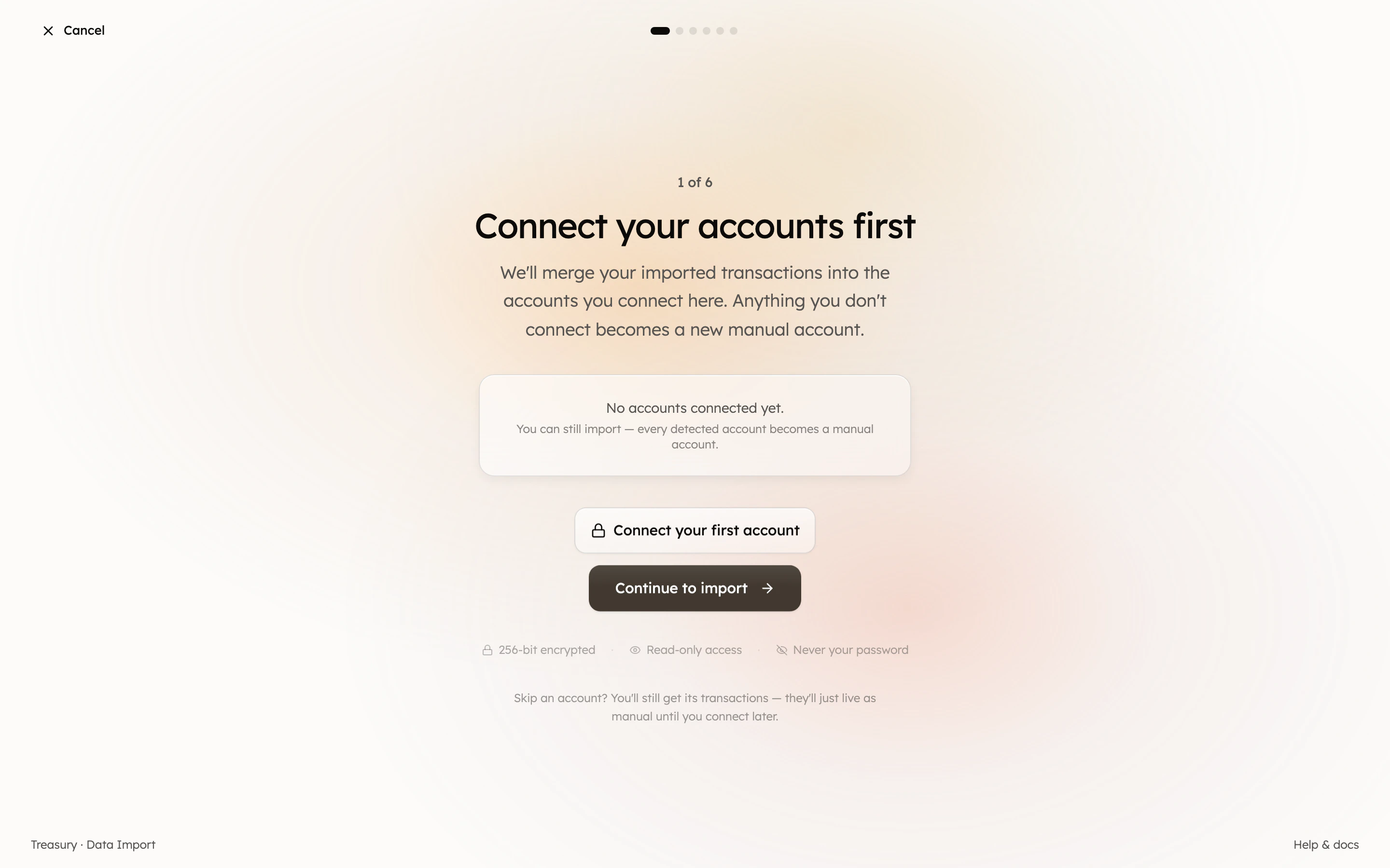 The first import step: connect your accounts so imported history merges correctly