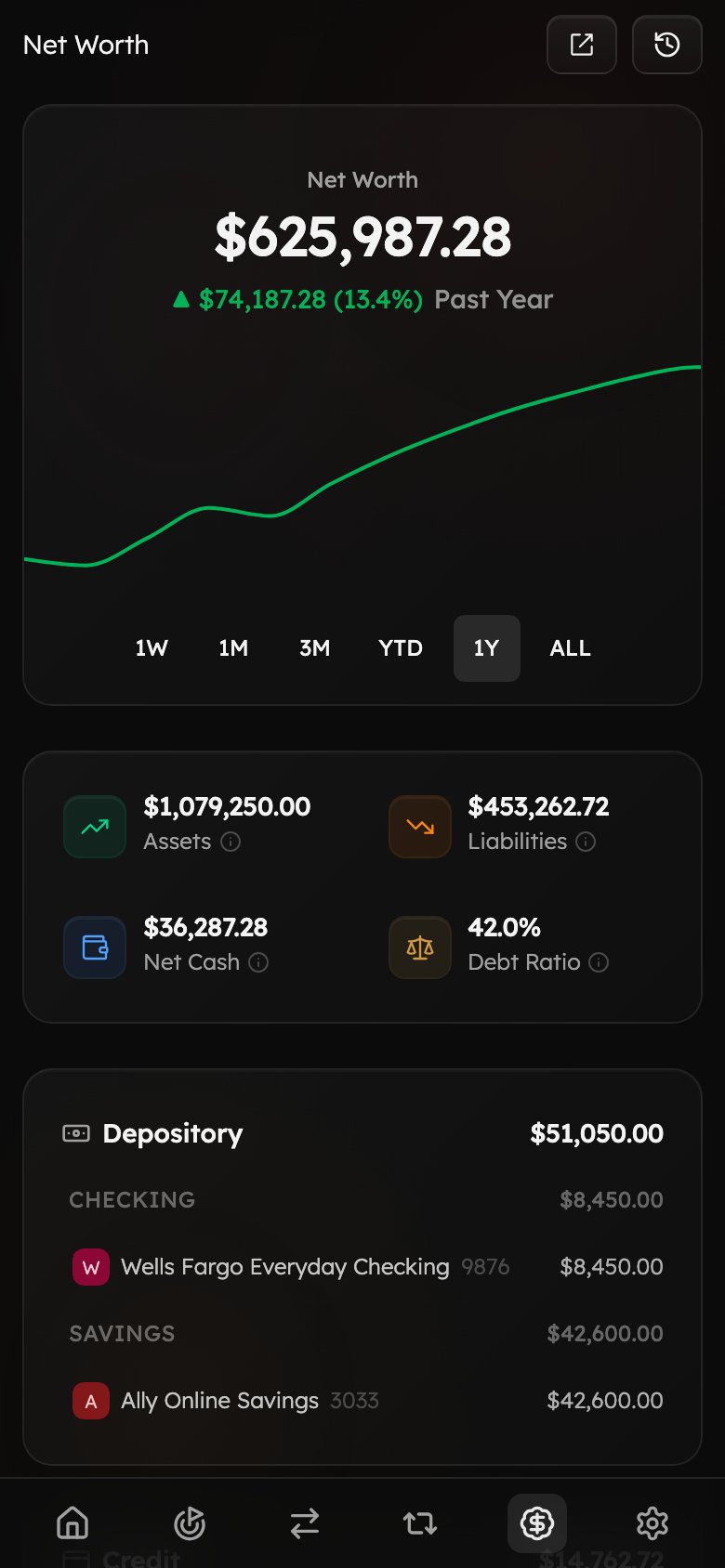 The Net Worth page on mobile