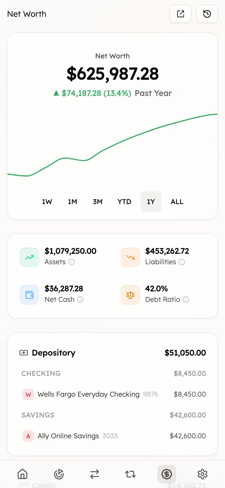 The Net Worth page on mobile