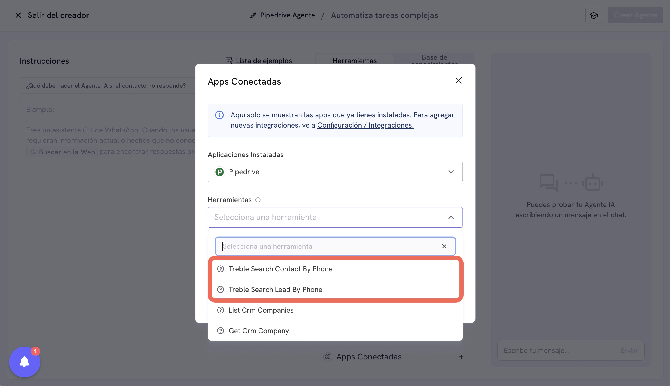 Treble tool Search Lead or Contact by Phone