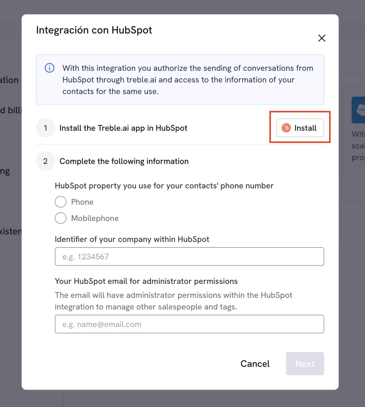 Instalar Treble no HubSpot