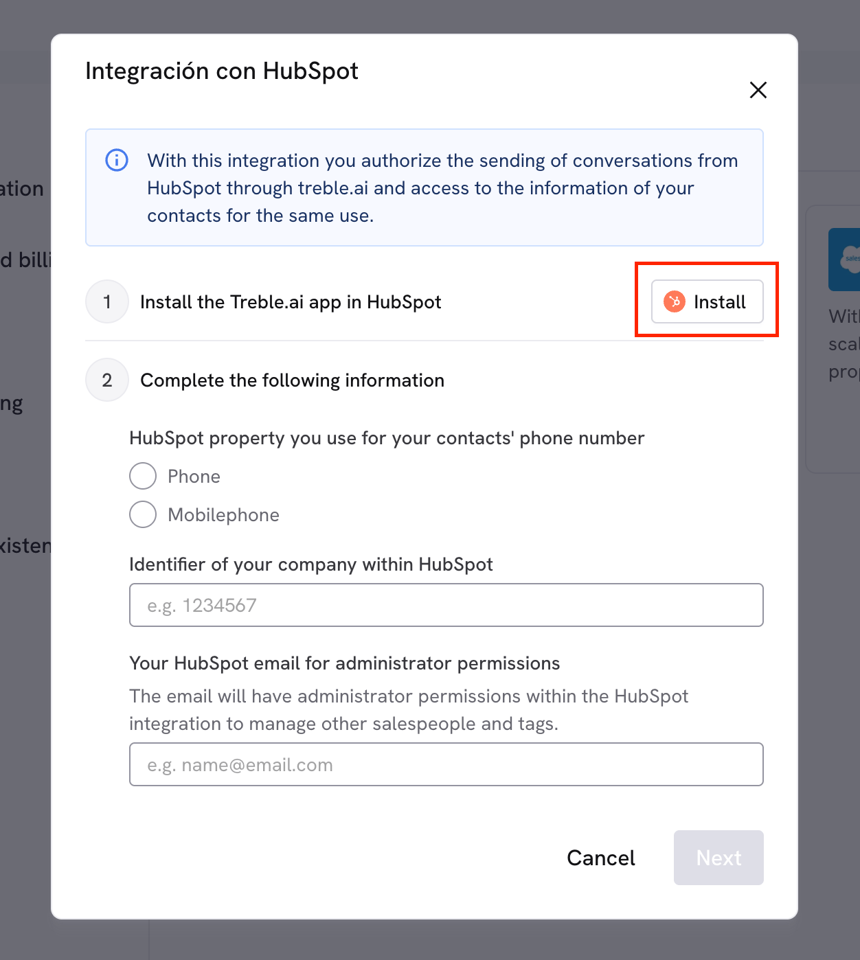 Instalar Treble no HubSpot