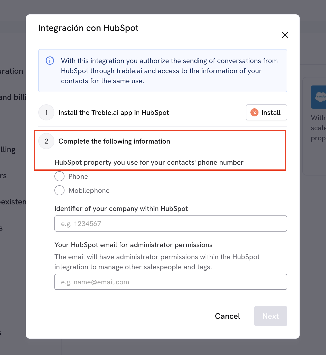 Instalar Treble no HubSpot