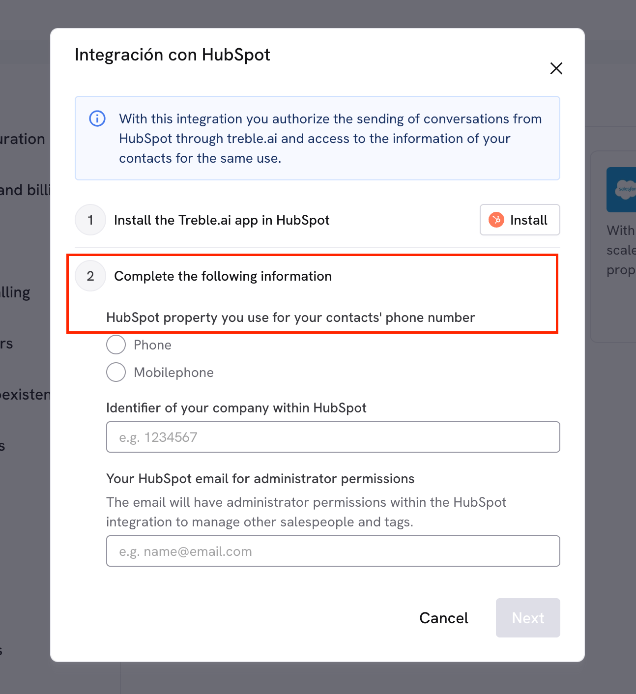 Instalar Treble no HubSpot