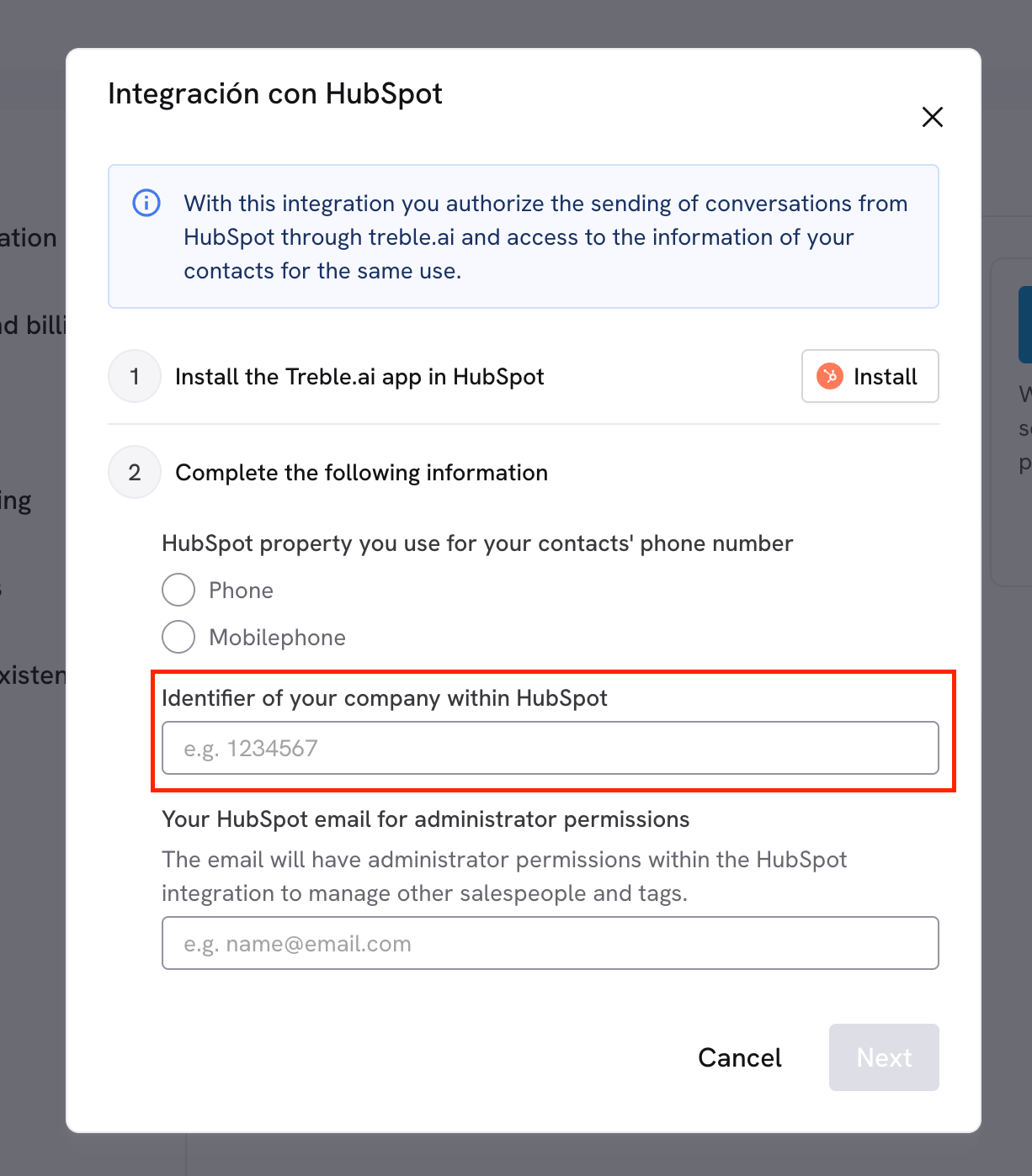 Instalar Treble no HubSpot