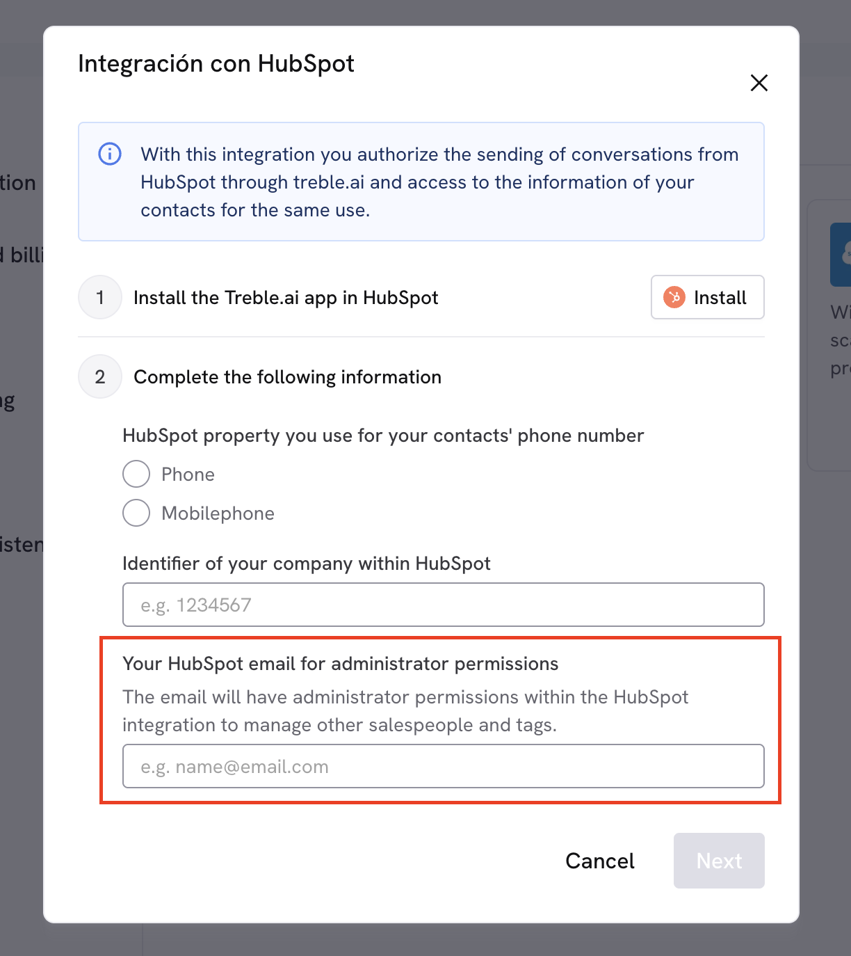 Instalar Treble no HubSpot