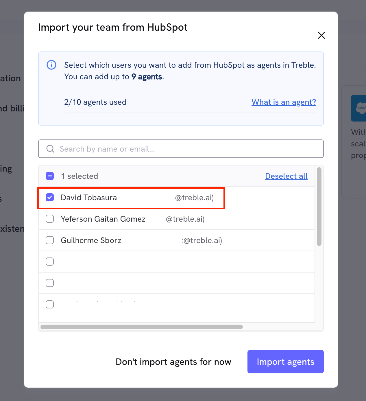 Selecionar agentes do HubSpot