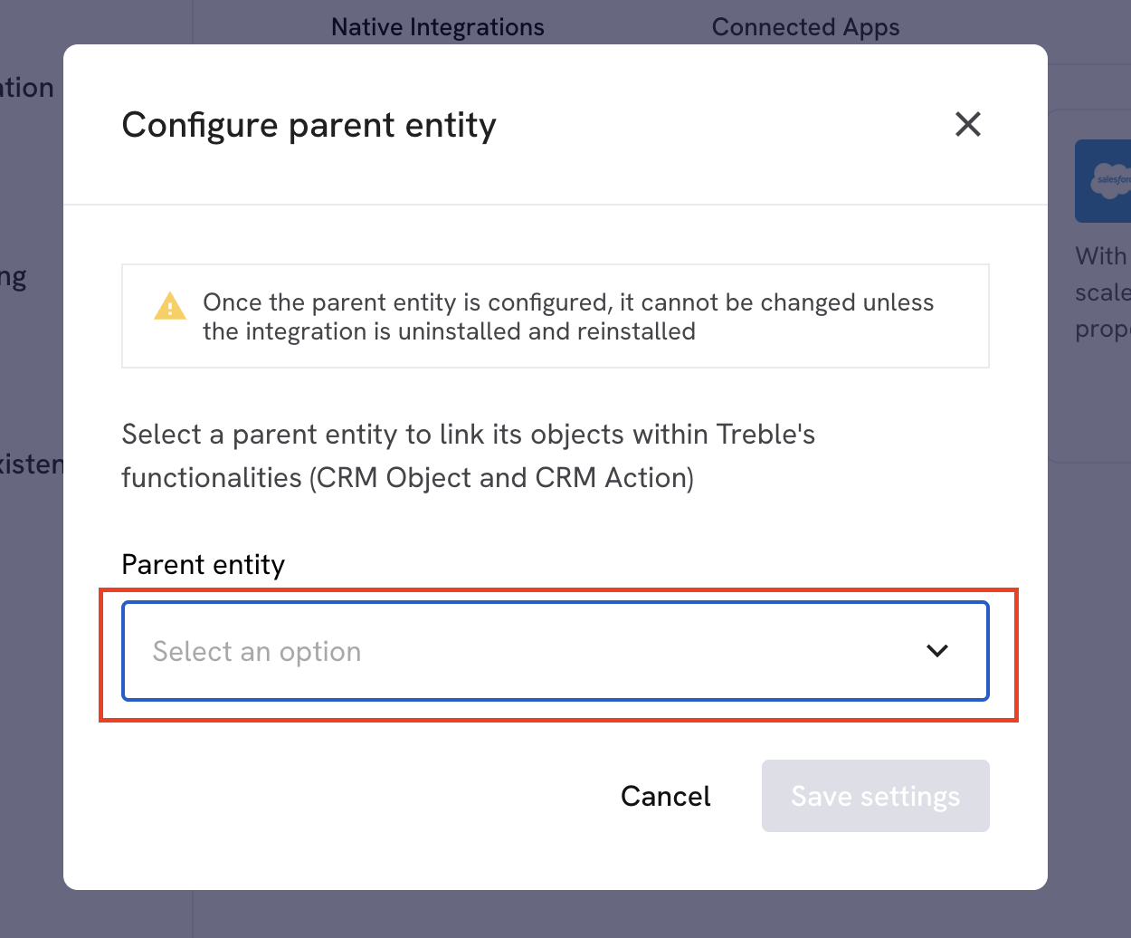 Configurar entidade pai do Salesforce