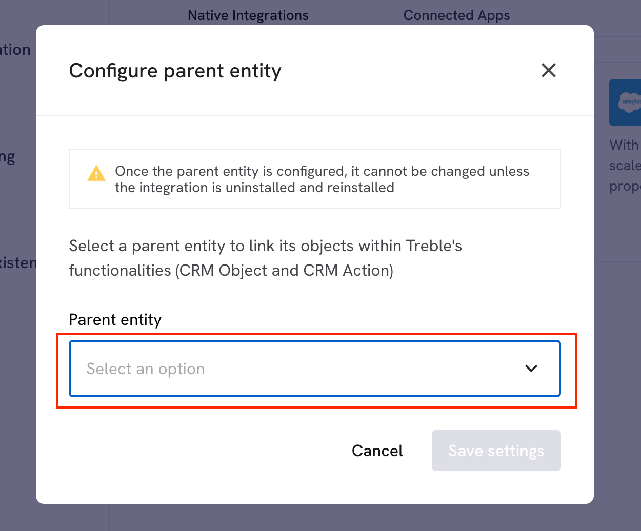 Configurar entidade pai do Salesforce