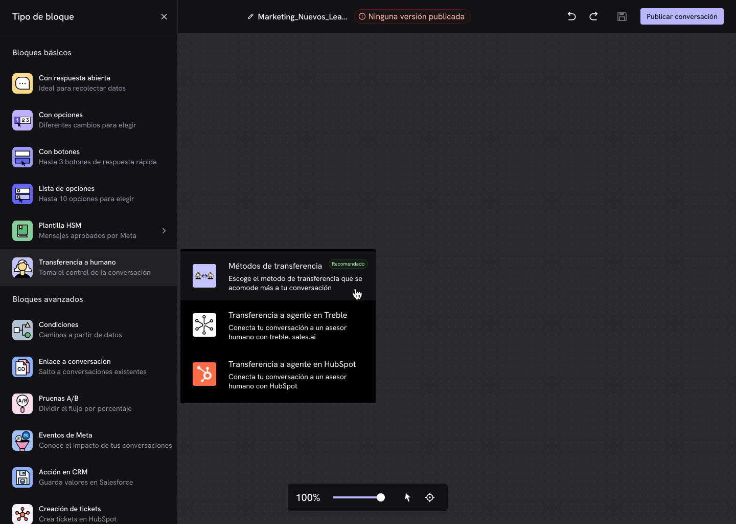 Agregar el bloque de Métodos de transferencia