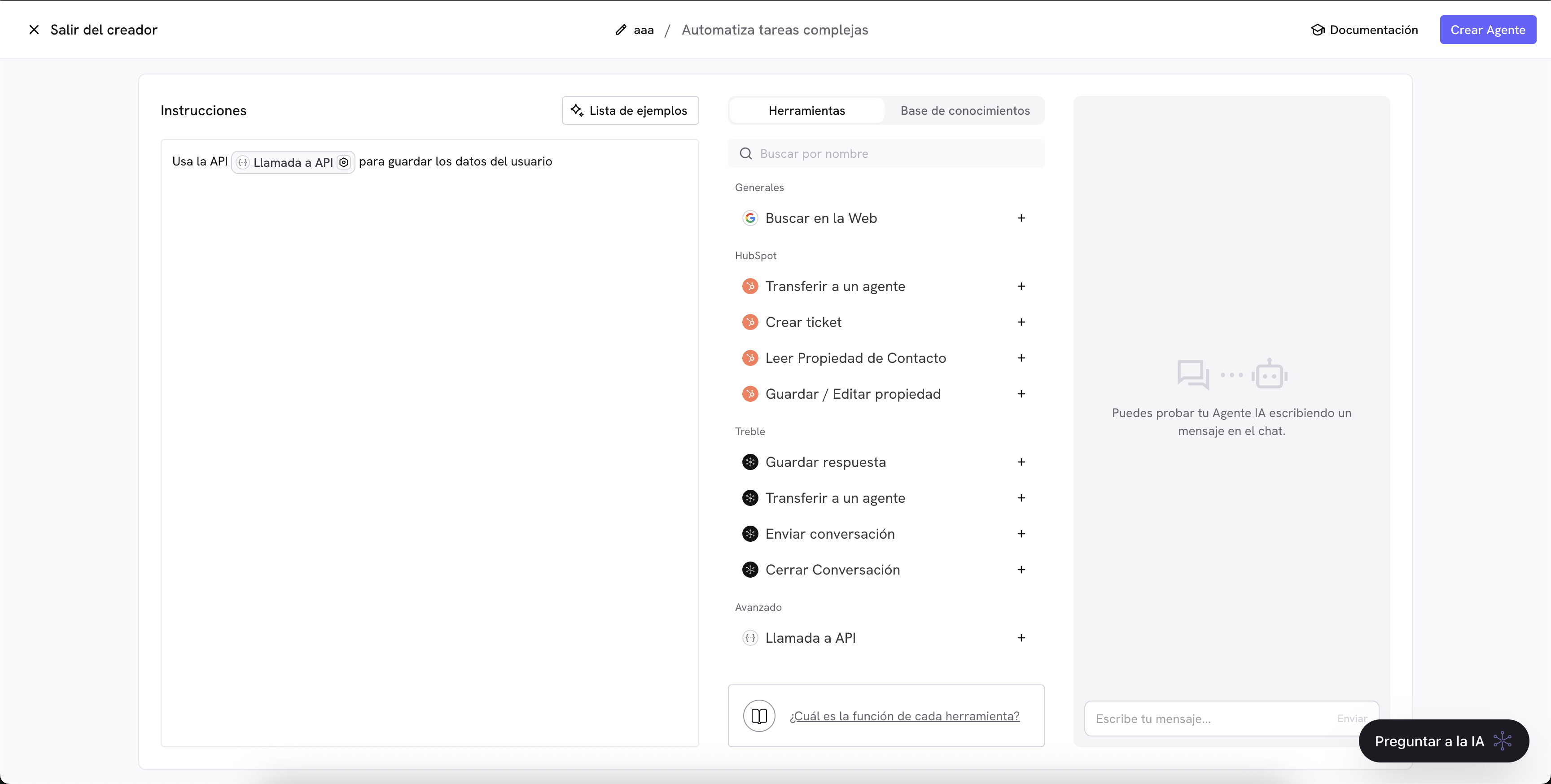 Visualización de la herramienta de llamada API