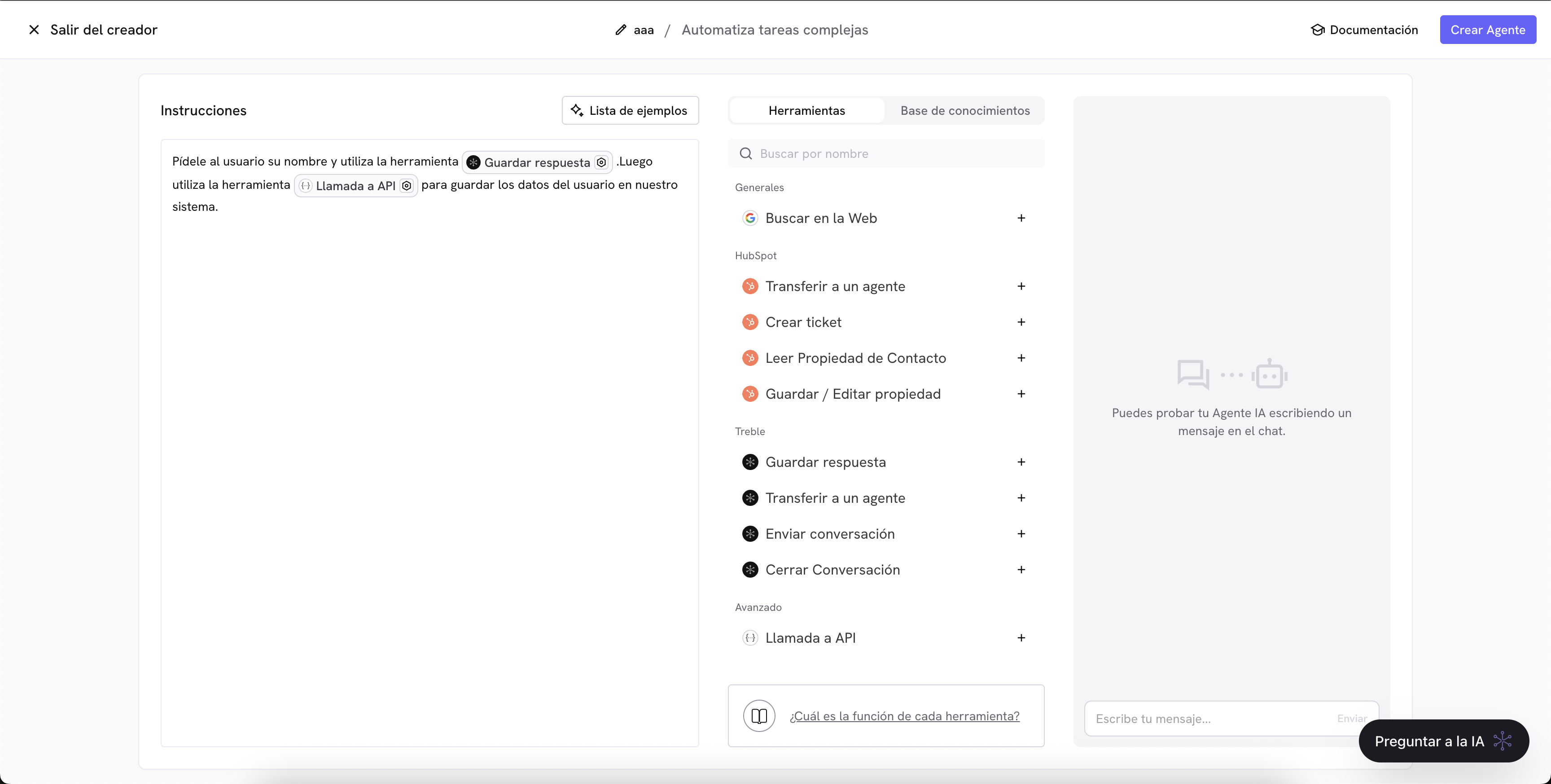 Ejemplo de la herramienta de llamada API con la herramienta de guardar variable