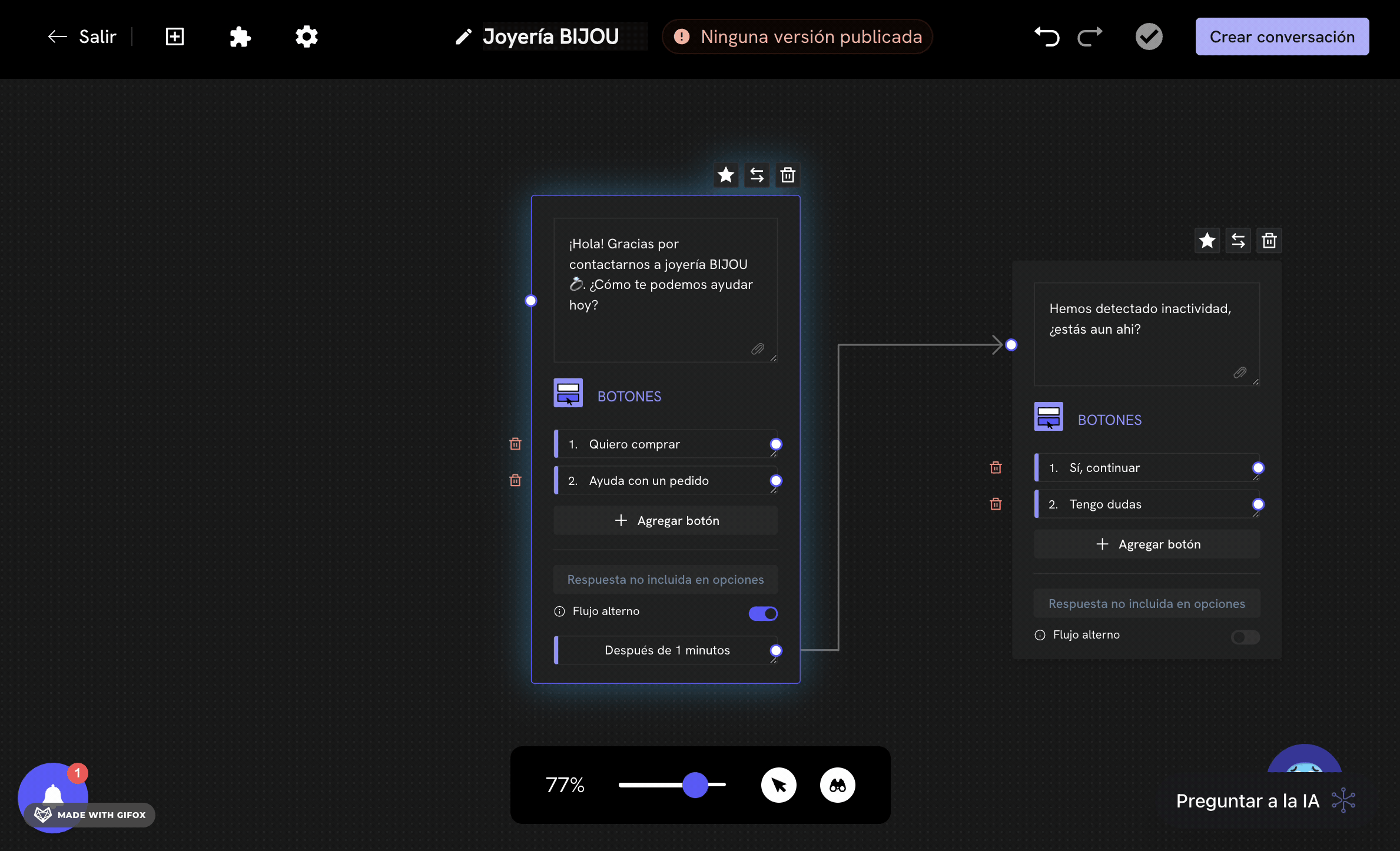 Configurar el flujo alterno en un bloque de mensaje