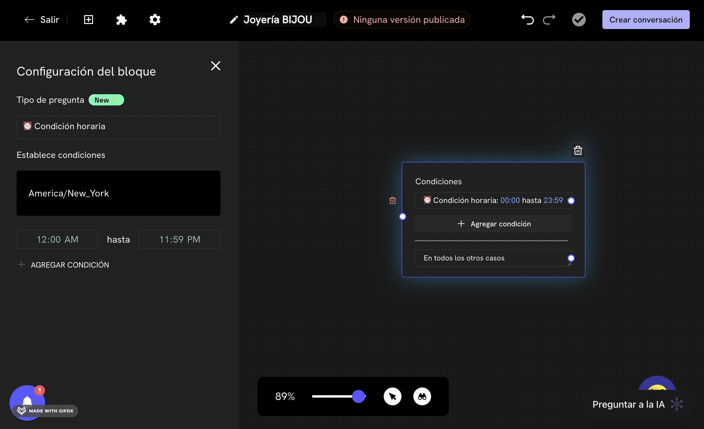 Configurar a condição horária