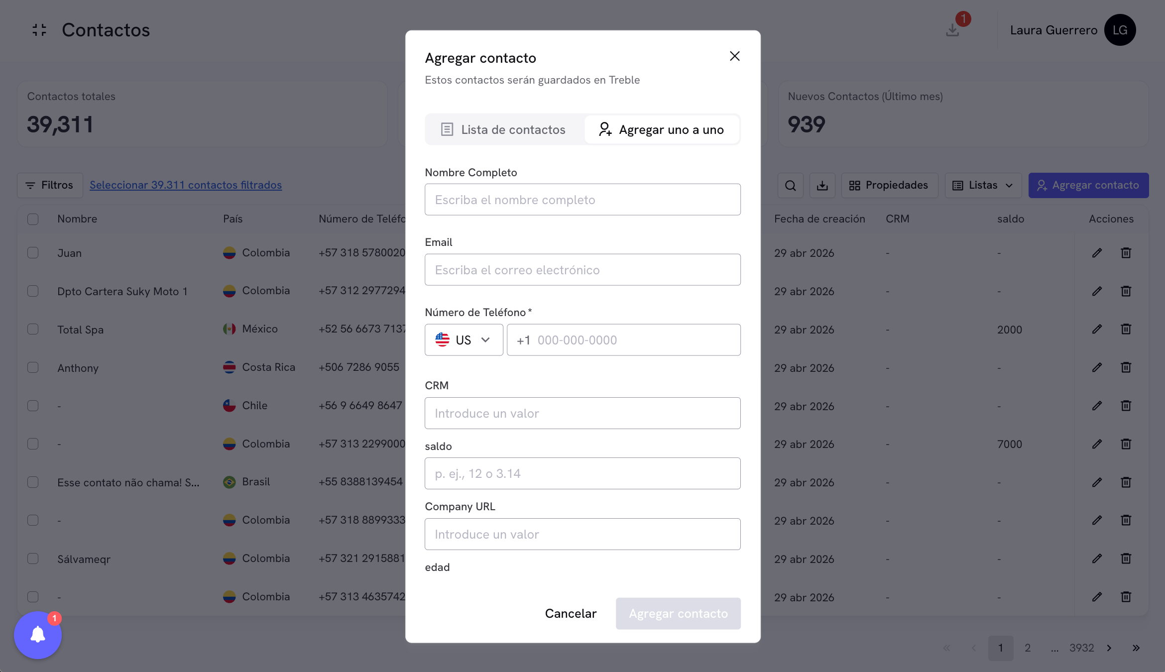 Add a contact manually