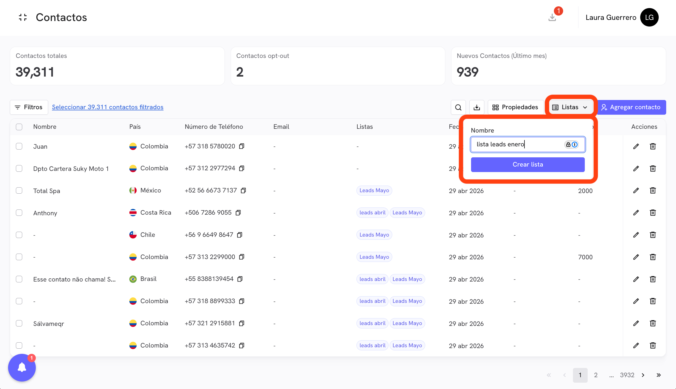 Create a contact list