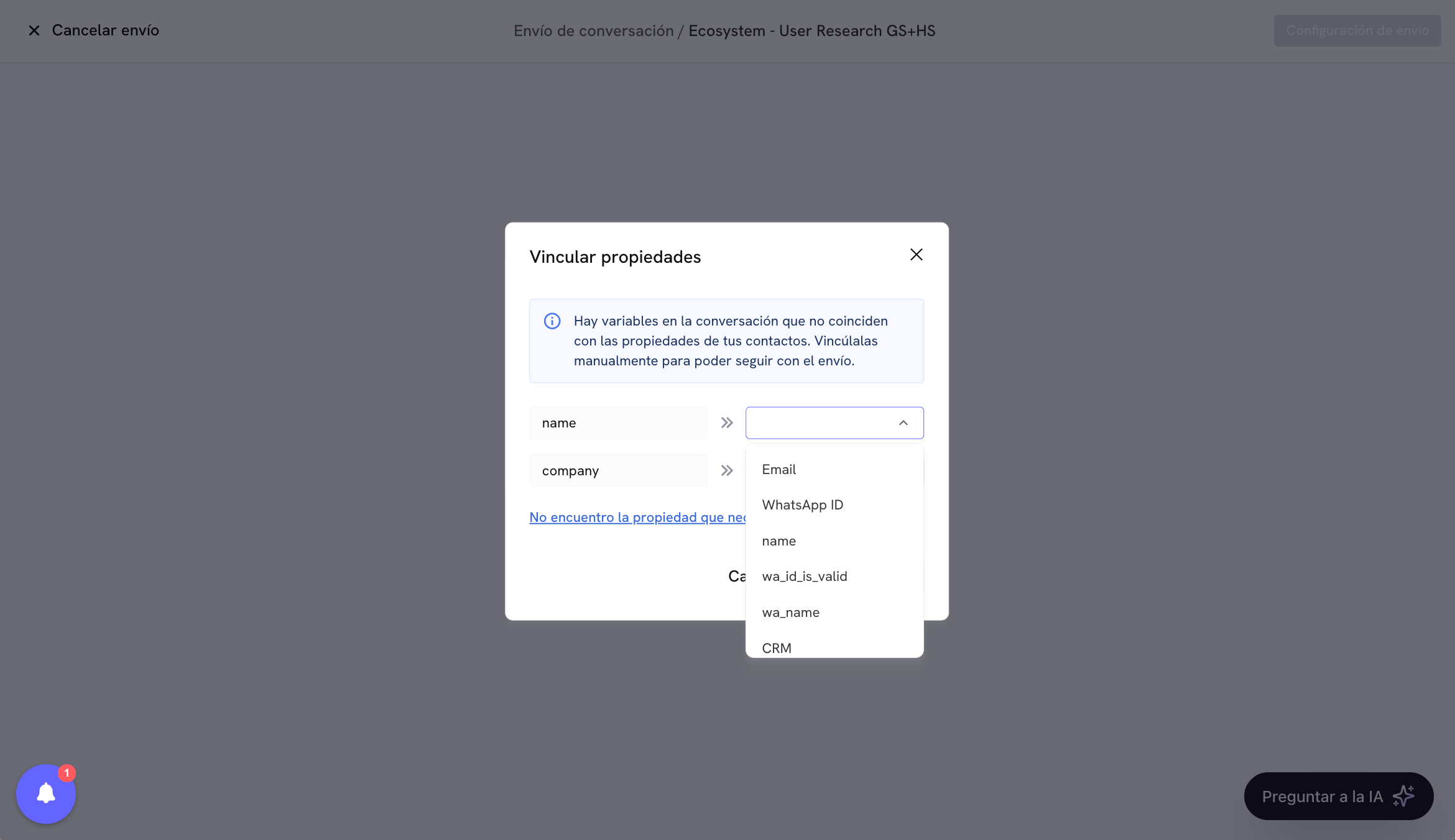 Select contact property to link