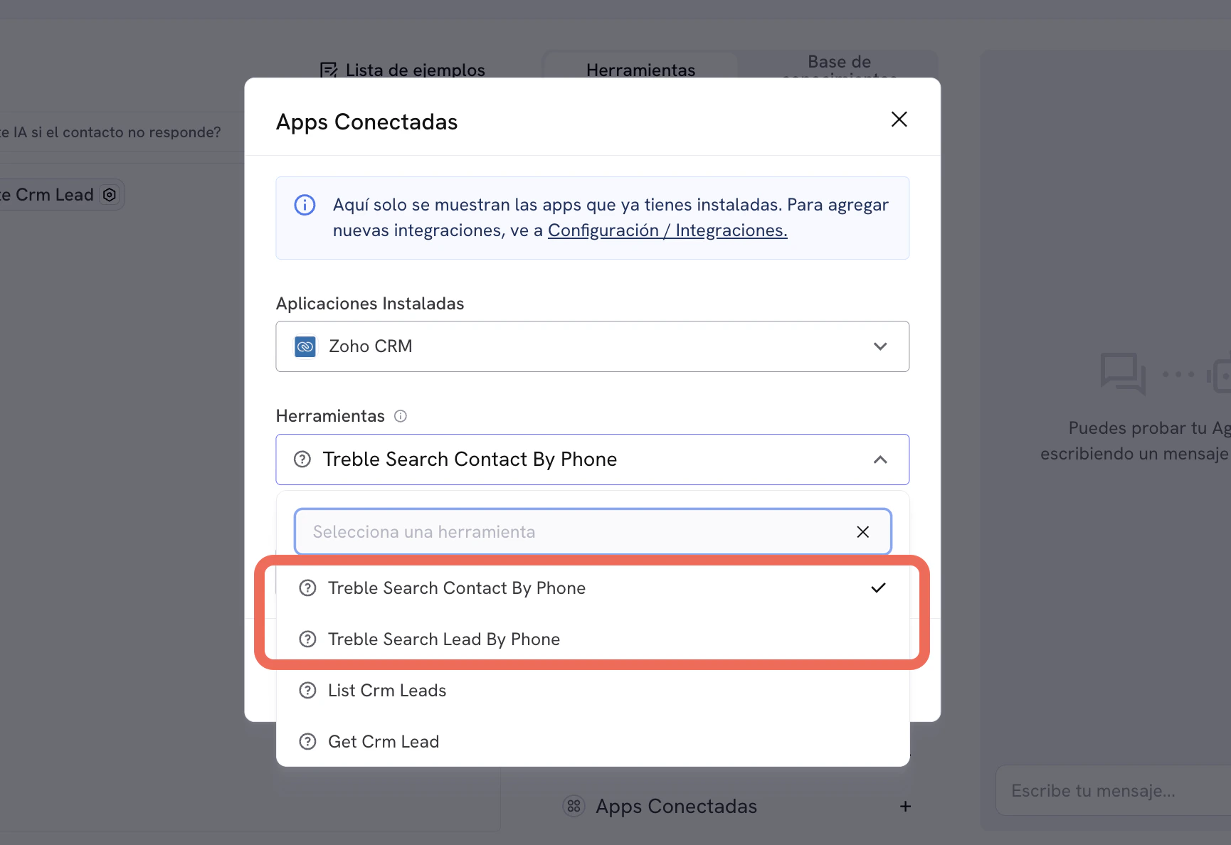 Treble tool Search Lead or Contact by Phone