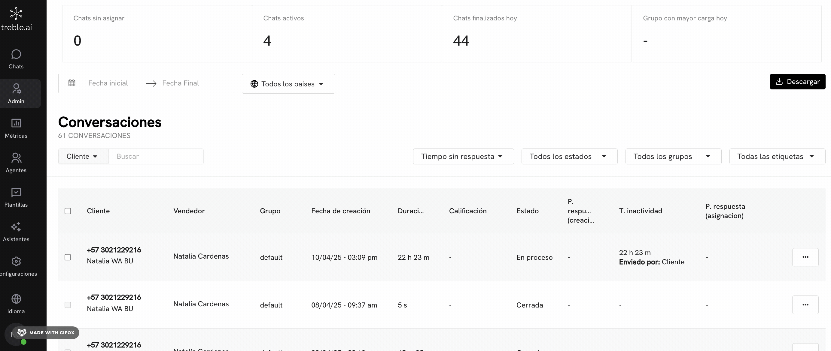 Transferir un chat como administrador