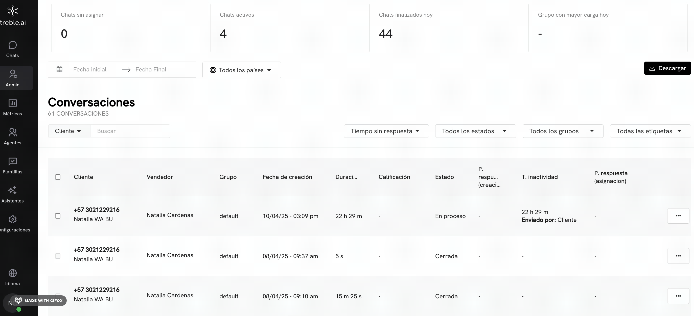 Ver el historial y notas del chat