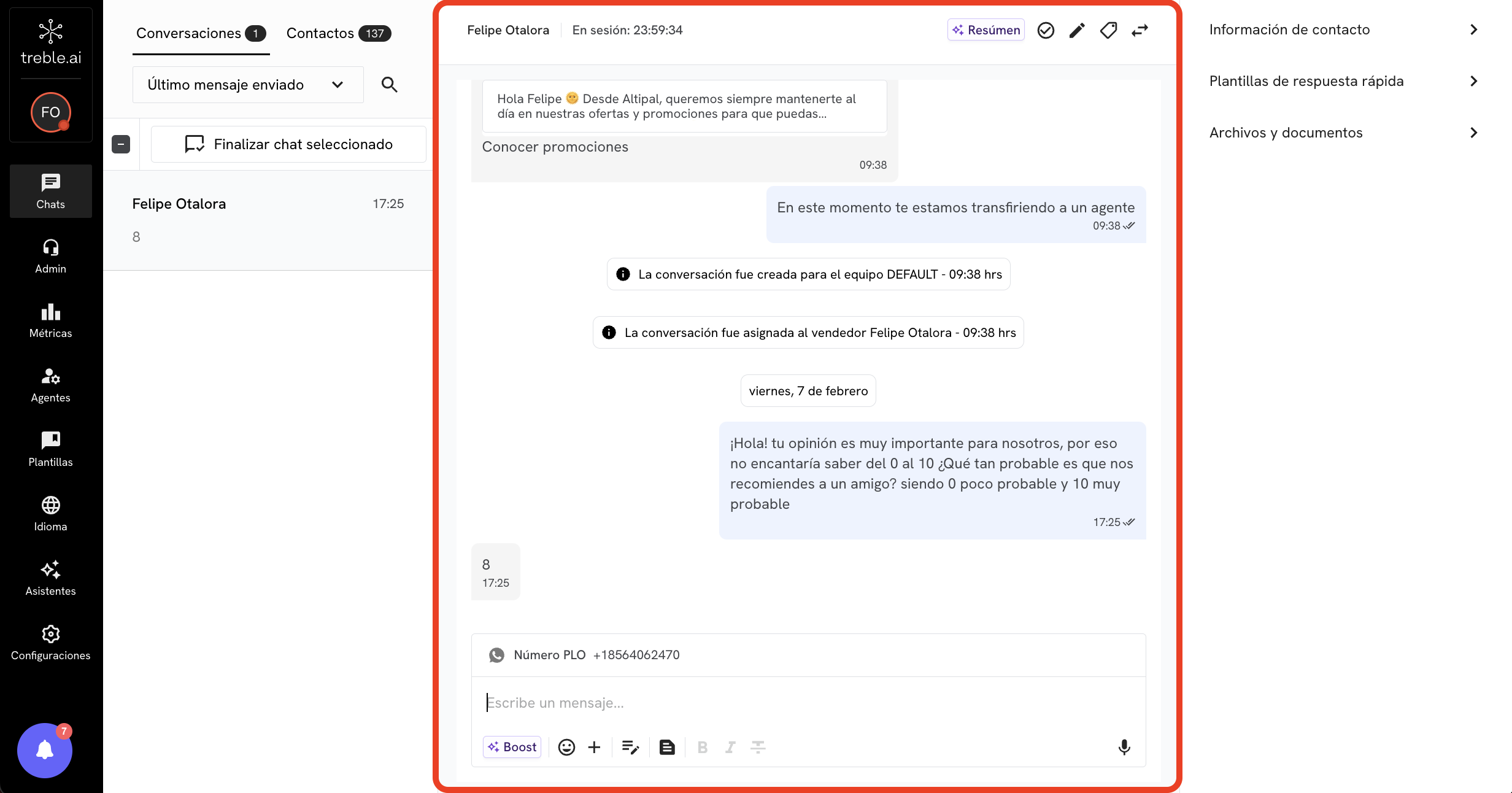 Visualização para Responder às Conversas
