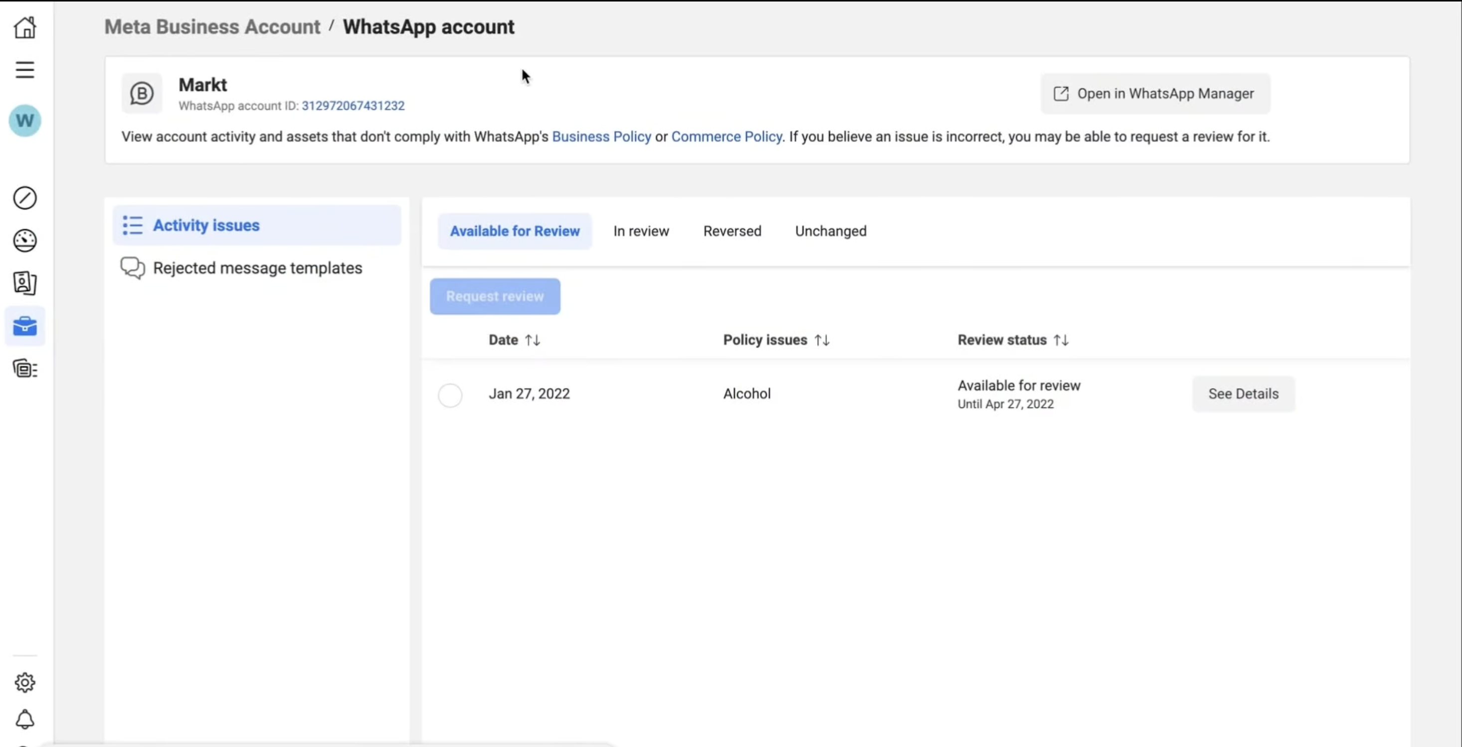 Ver detalles de la violación de política