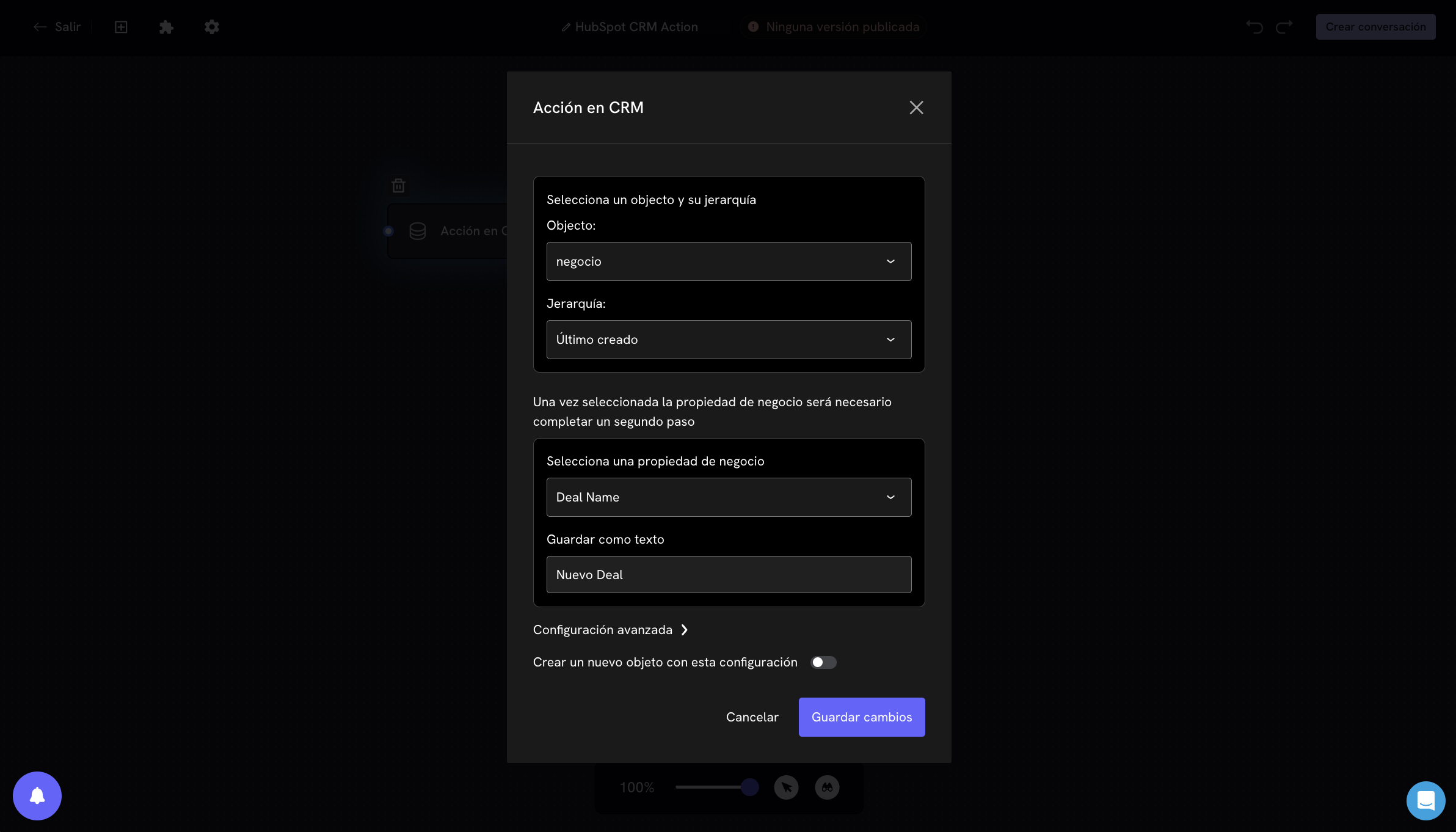 Object selector in the CRM Action block