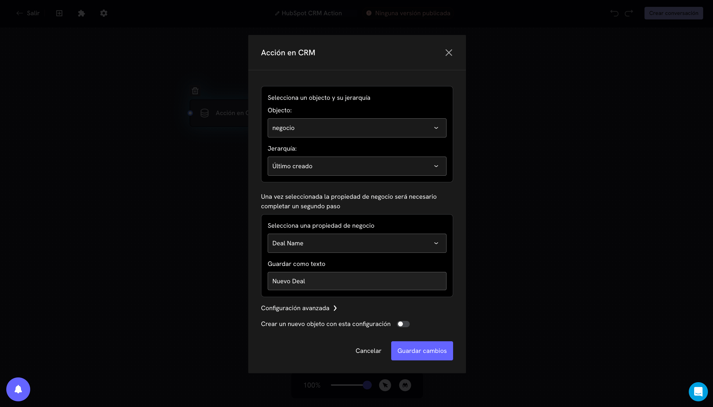Object selector in the CRM Action block