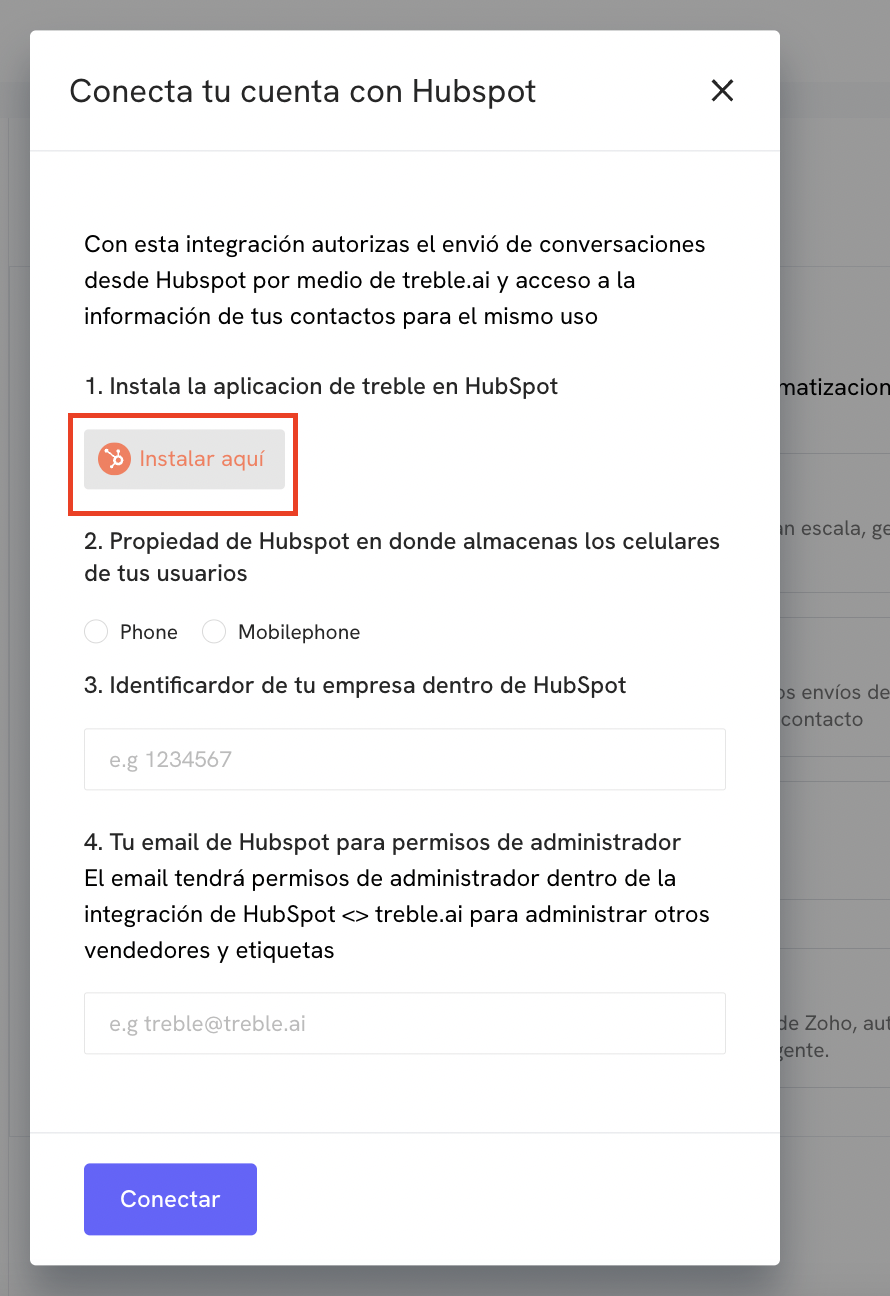 Instalar Treble no HubSpot