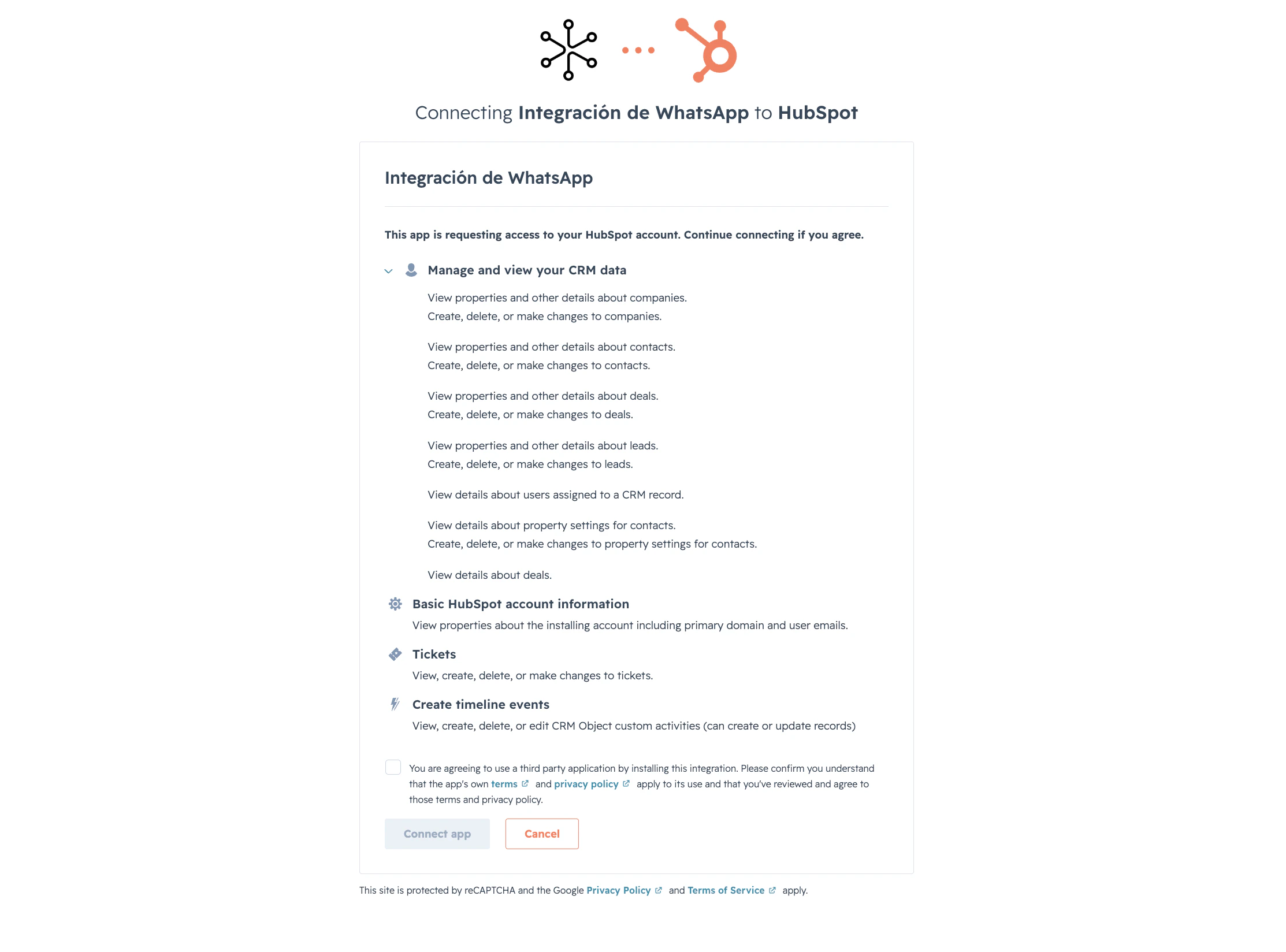 Autorizar permisos de HubSpot