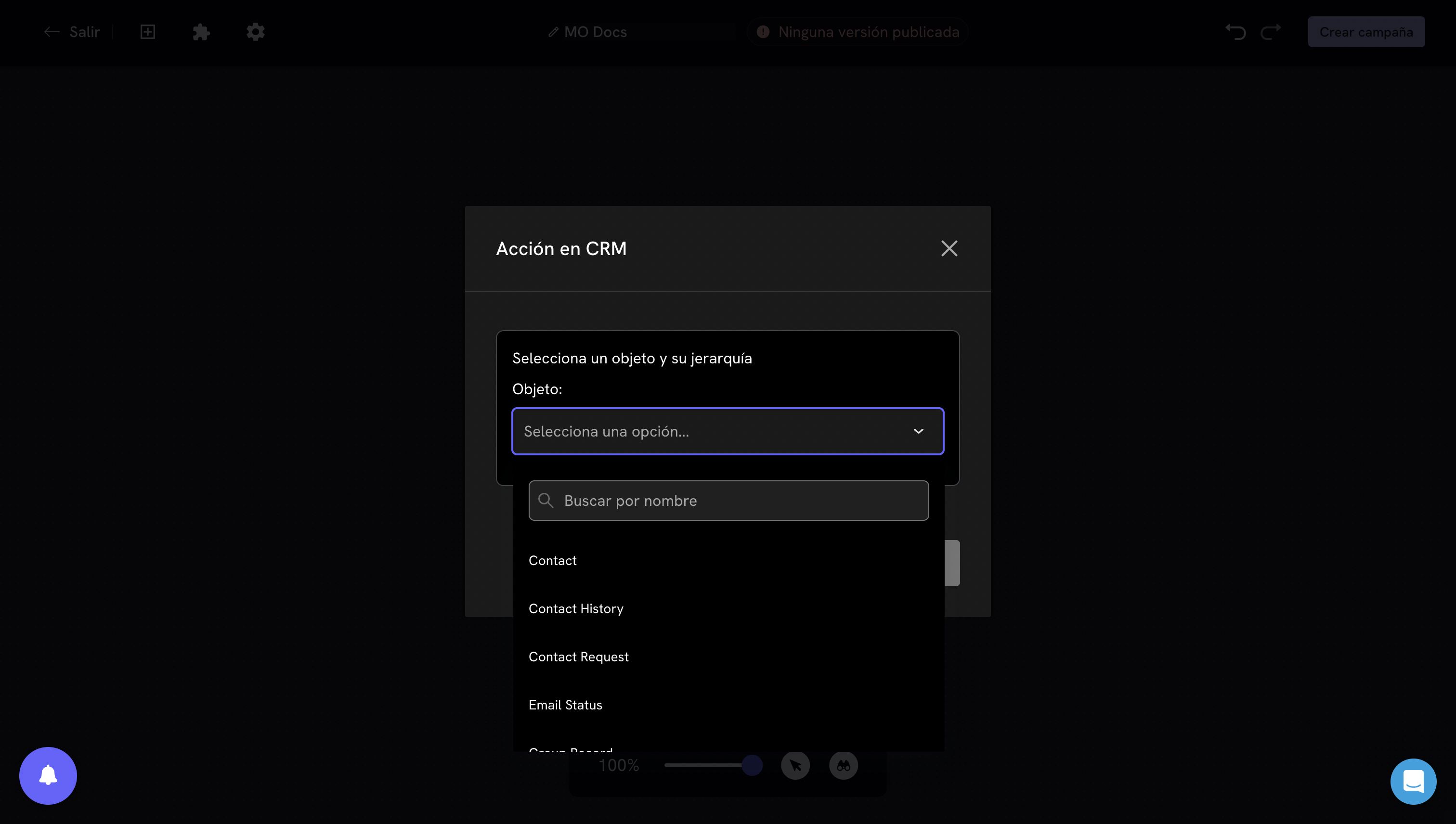 Seleccionar el objeto de Salesforce