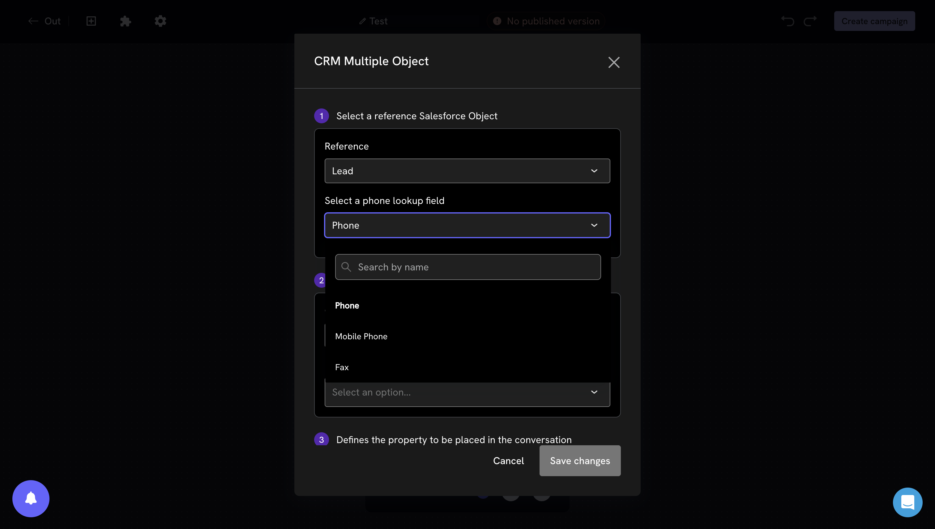 Paso 1 del bloque CRM Multiple Object
