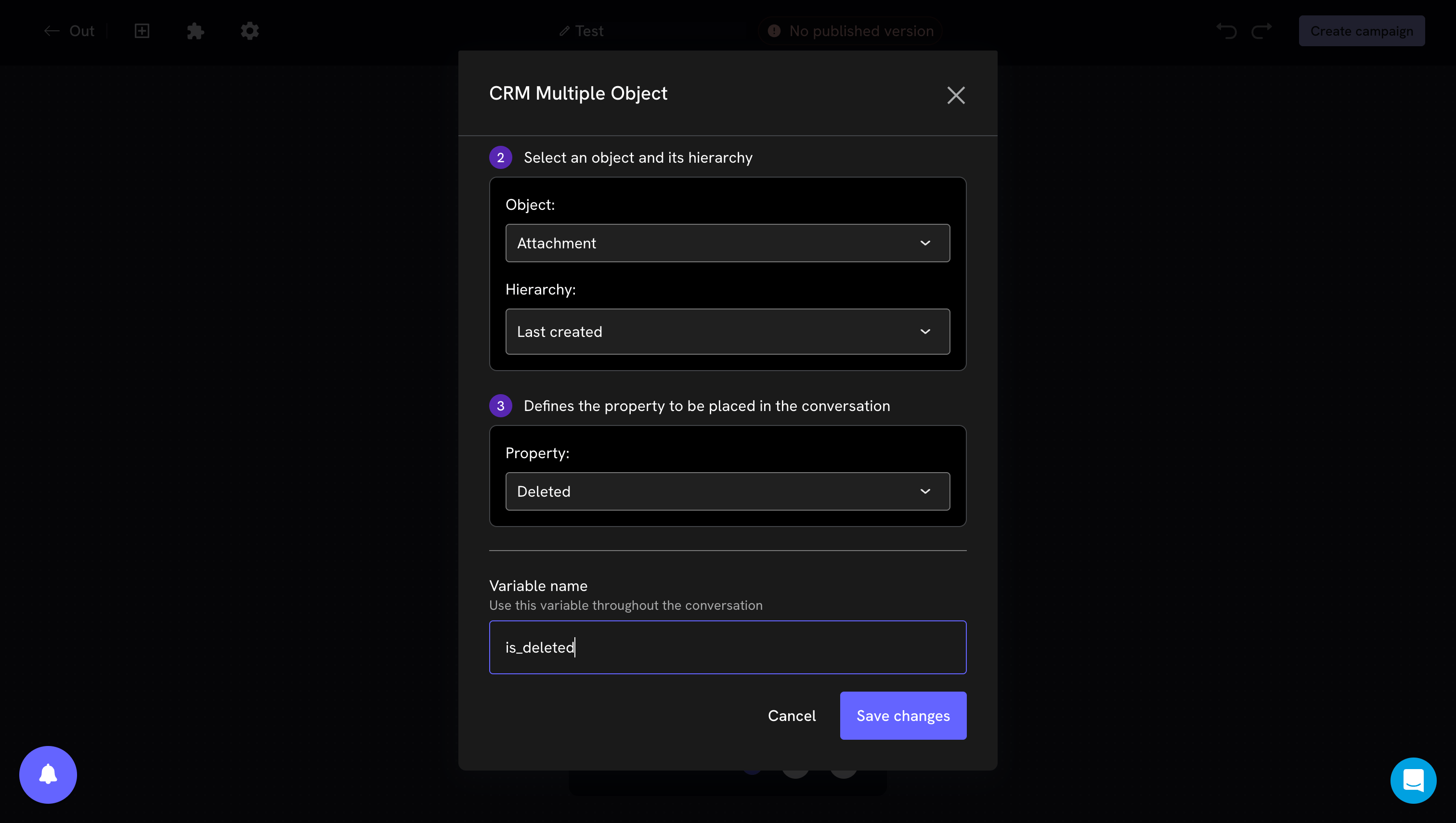 Steps 2 and 3 of the CRM Multiple Object block