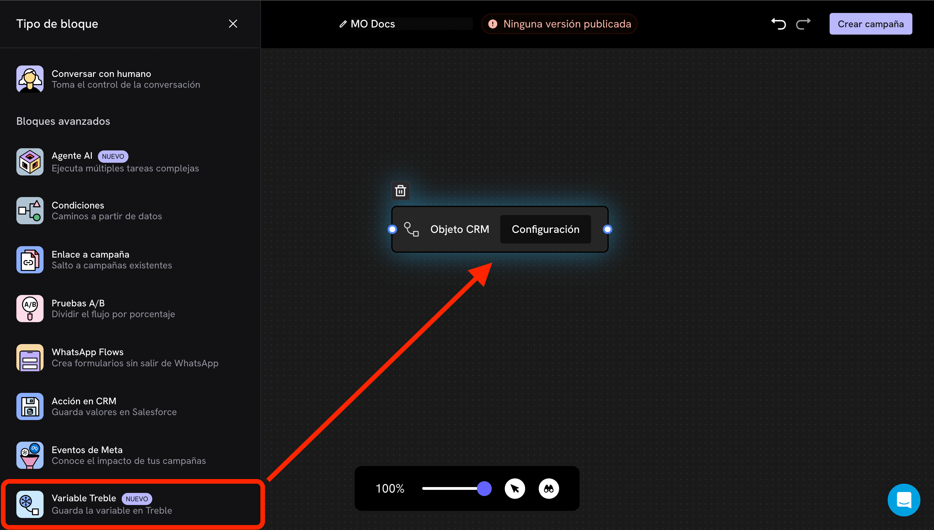 Adding the read block from the blocks panel
