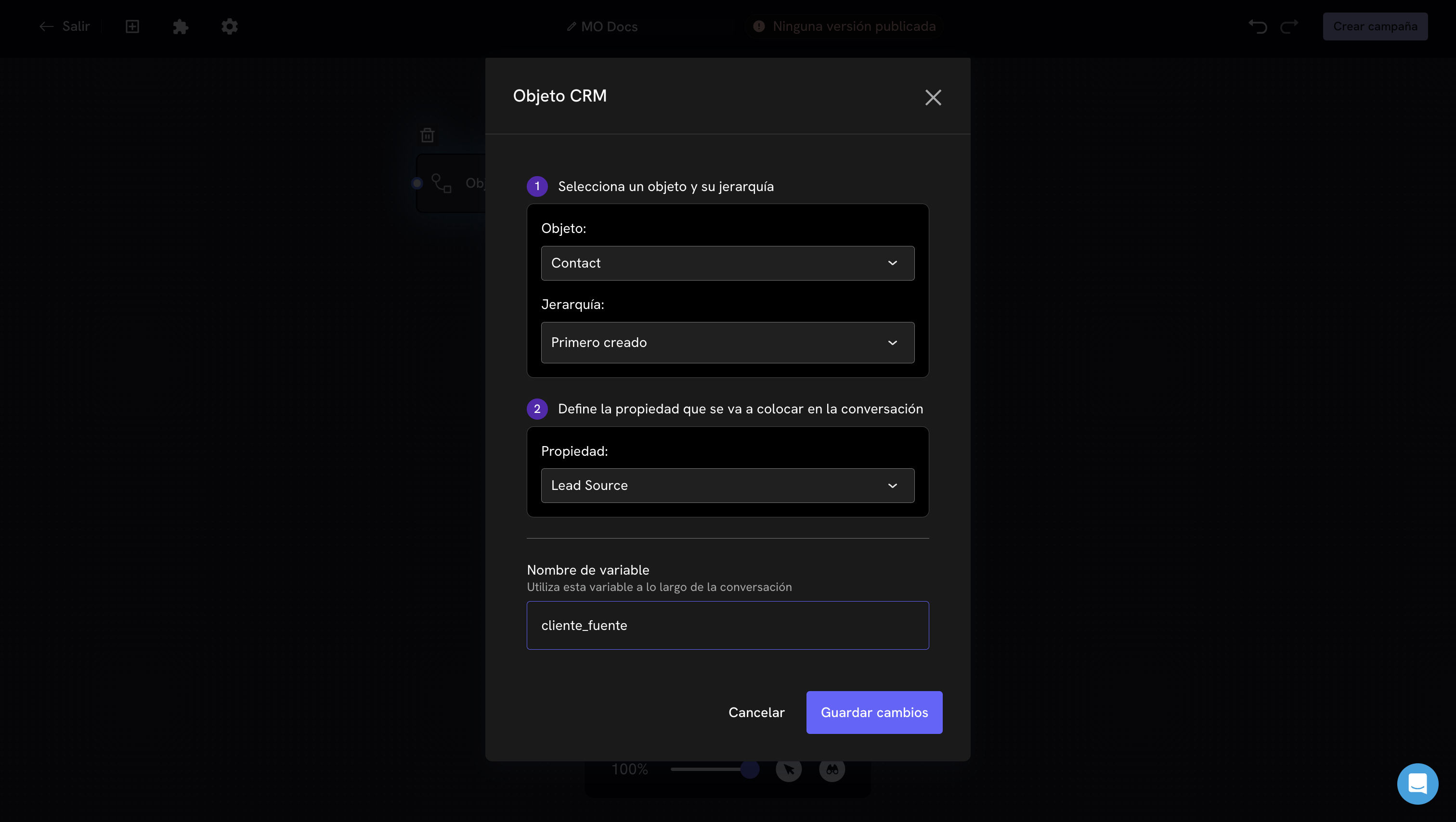 Configuración del bloque Objeto CRM
