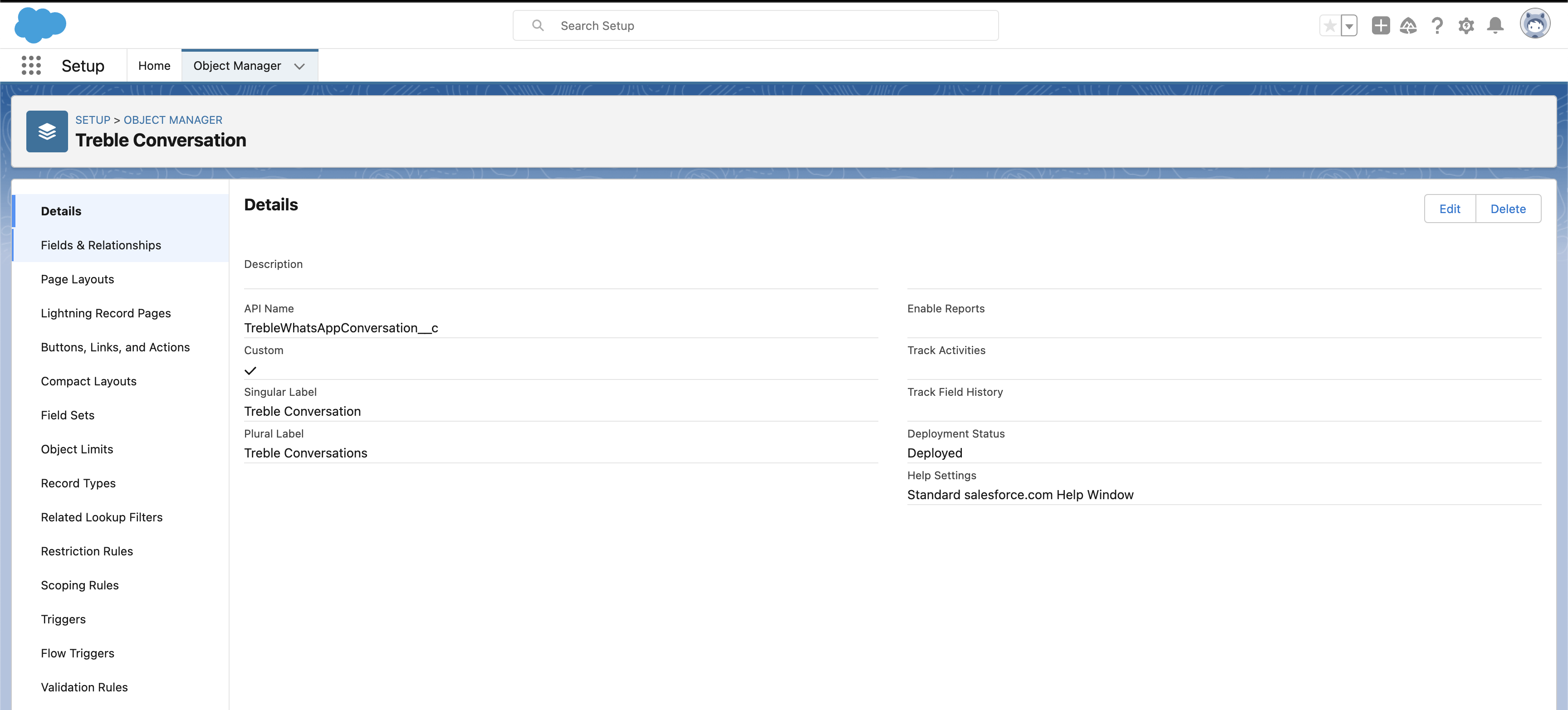 Details of the Treble Conversation object once created