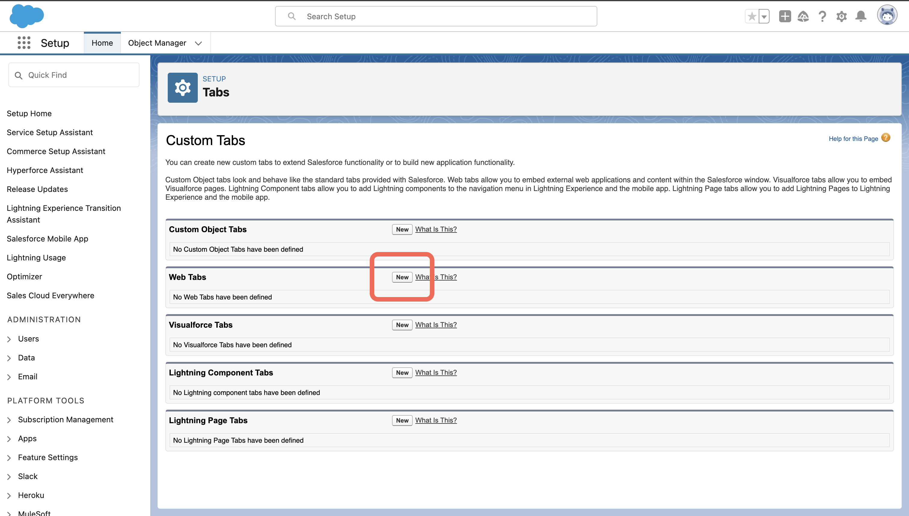 Create a new Web Tab in Salesforce