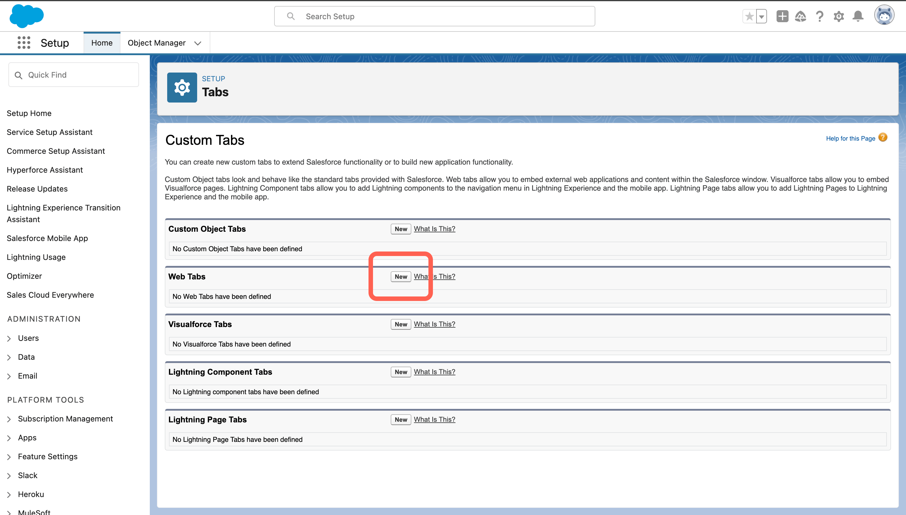 Create a new Web Tab in Salesforce