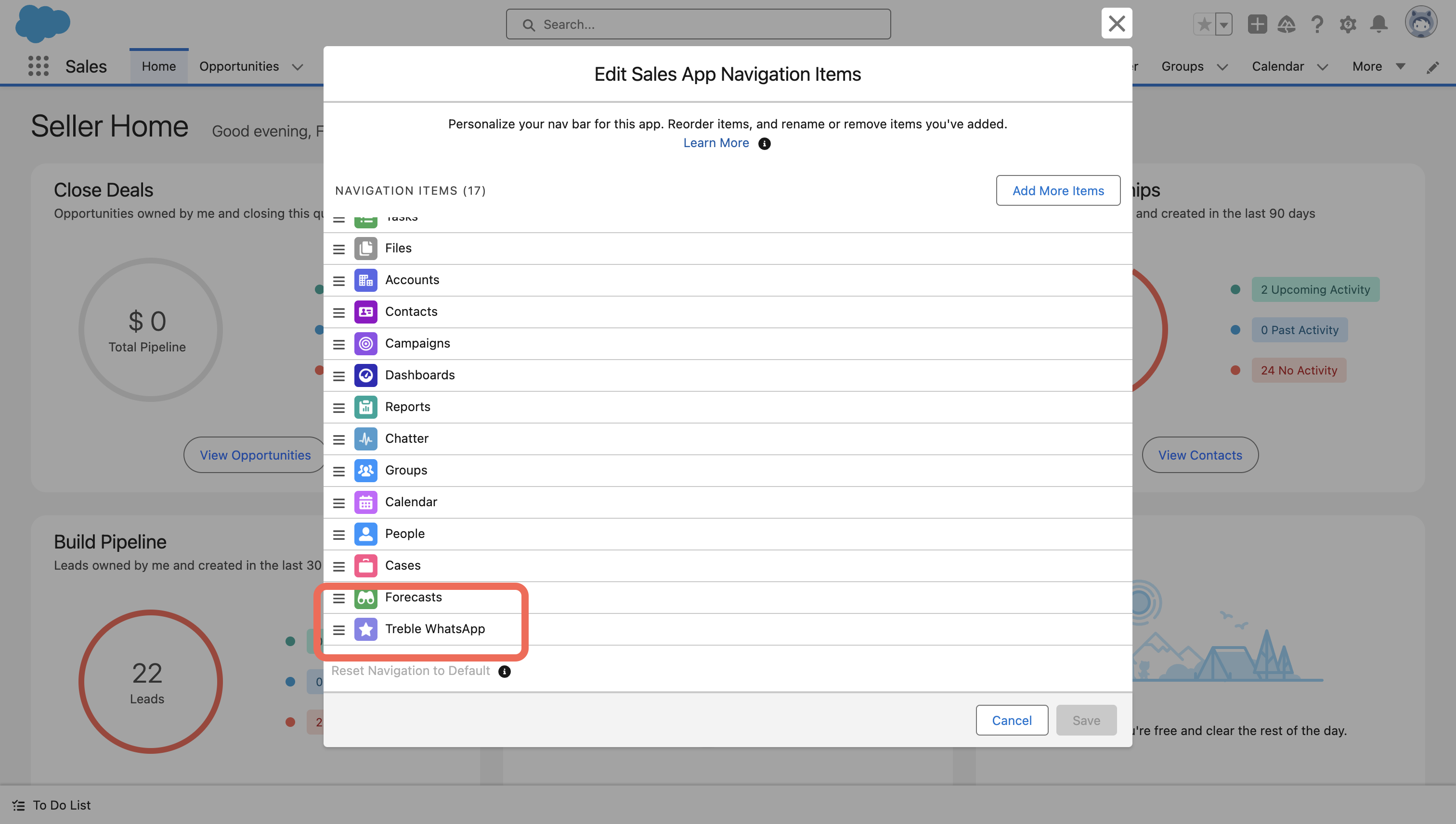 Add Treble WhatsApp to the navigation items