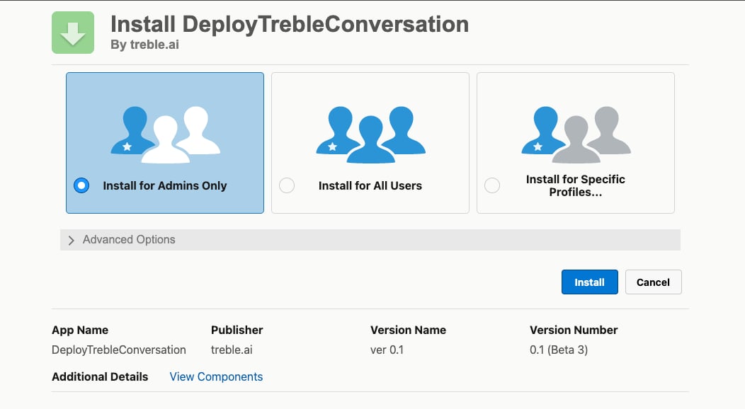 Tela de instalação do pacote DeployTrebleConversation